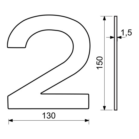 RN.150L.2.CE číslo "2" 150mm černé matné