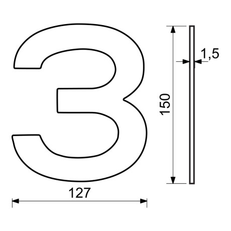 RN.150L.3.CE číslo "3" 150mm černé matné