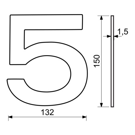 RN.150L.5.CE číslo "5" 150mm černé matné