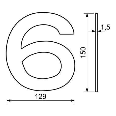 RN.150L.6.CE číslo "6" 150mm černé matné