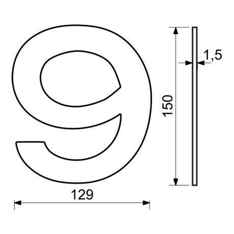 RN.150L.9.CE číslo "9" 150mm černé matné