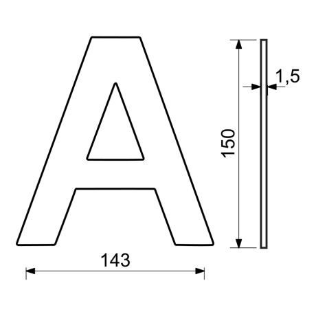 RN.150L.A.CE písmeno "A" 150mm černé matné