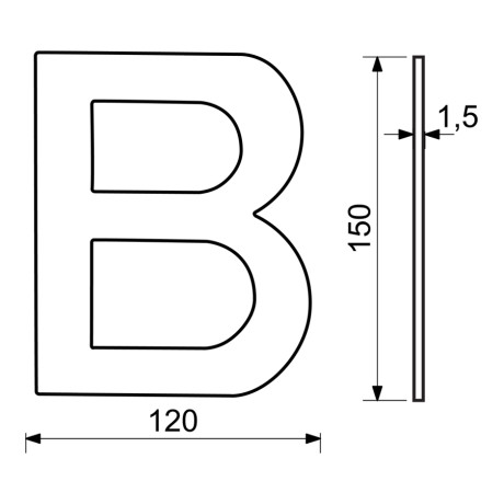 RN.150L.B.CE písmeno "B" 150mm černé matné