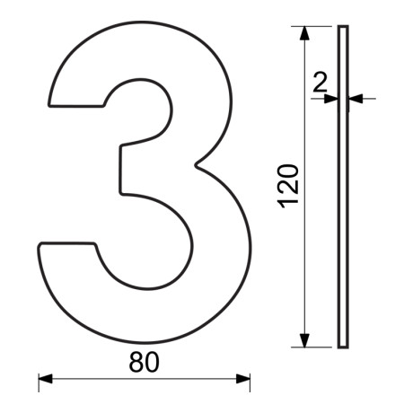 RN.120L.3.CE číslo "3" 120mm černé matné