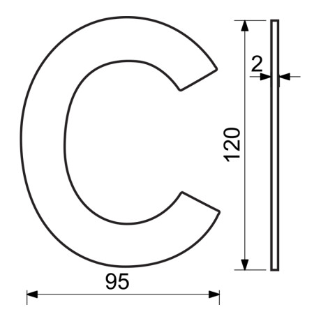 RN.120L.C.MD písmeno "C" 120mm měděné