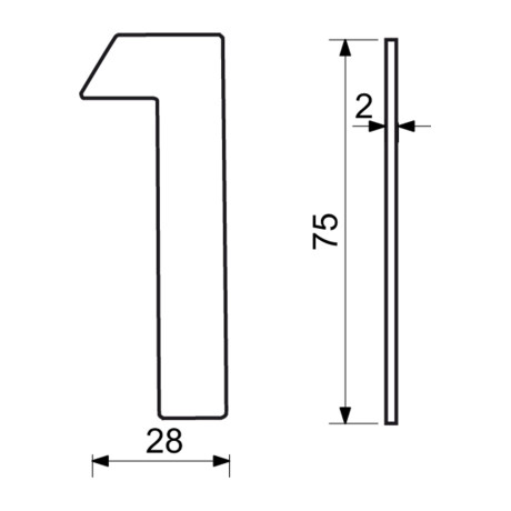 RN.75L.1.N číslice 75mm  "1" nerez