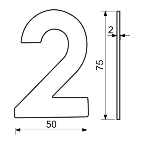 RN.75L.2.N číslice 75mm  "2" nerez