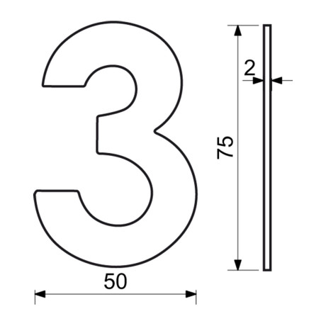 RN.75L.3.N číslice 75mm "3" nerez