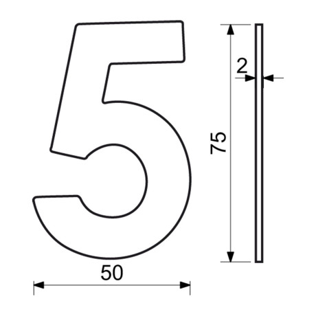 RN.75L.5.N číslice 75mm "5" nerez