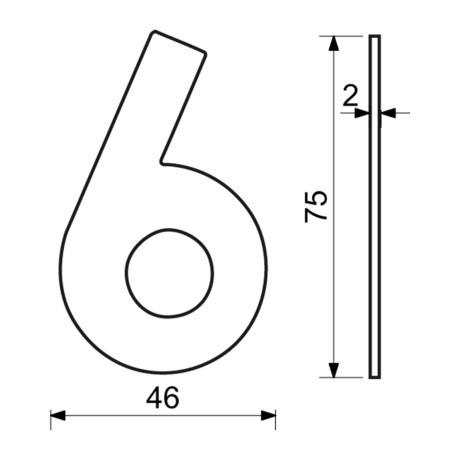 RN.75L.6.N číslice 75mm "6" nerez