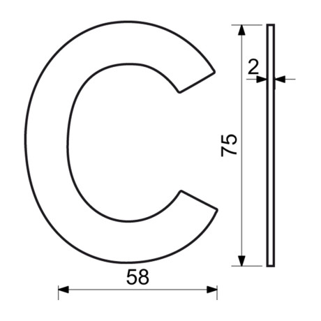 RN.75L.C.N písmeno 75mm "C" nerez