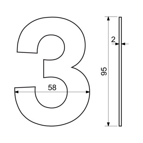 RN.95L.3.N číslo 95mm "3" nerez