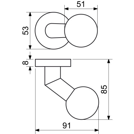 RK.KNOB.02.FIX.N vyhnutá koule na dveře