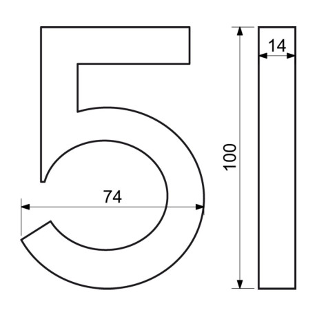 Číslo "5" 3D černé 100 mm